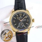 8+ Factory Rolex Perpetual 1908 Black Face Yellow Gold Leather Strap Swiss Replica Watch